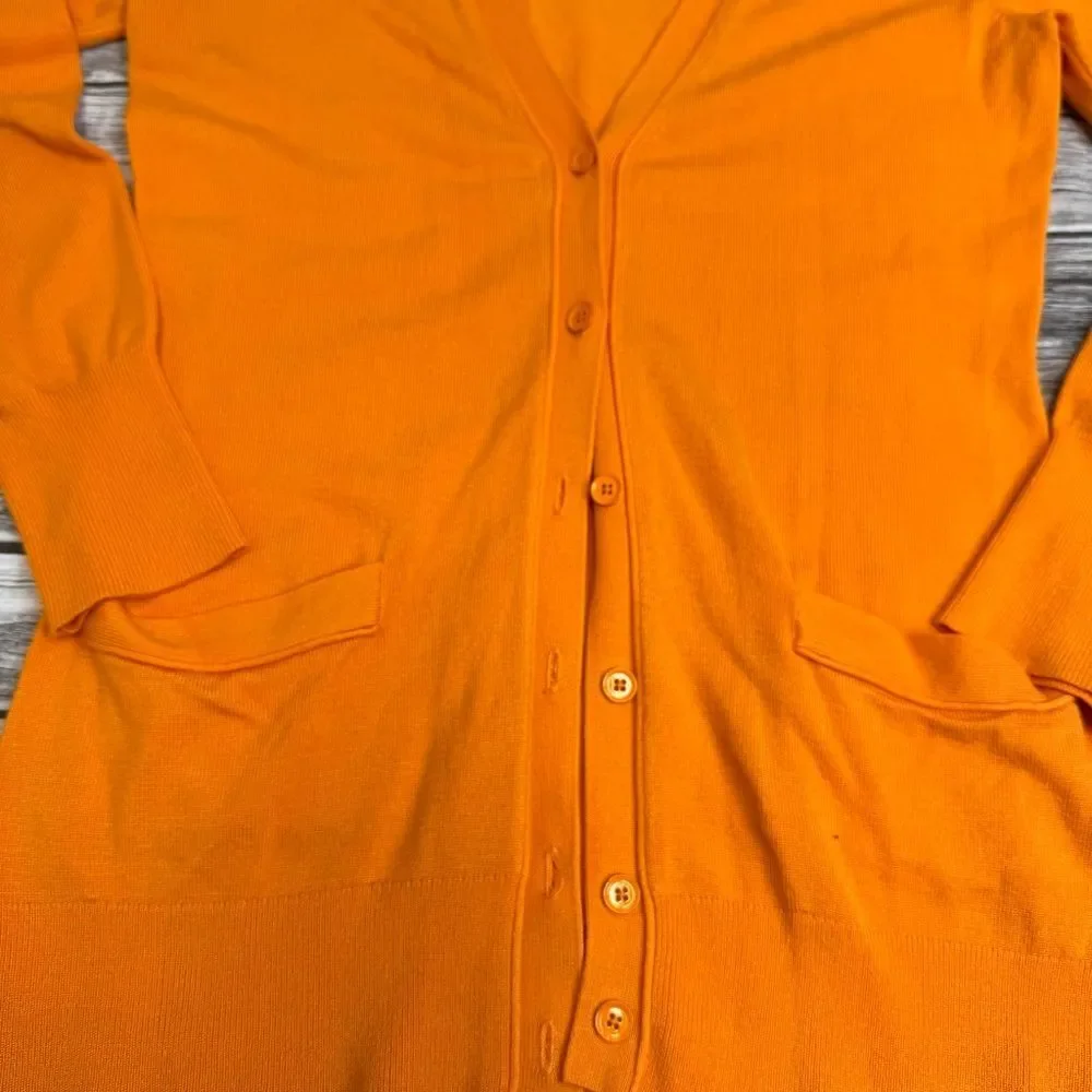 Liz Claiborne Women Long Cardigan Small Golden Orange Button Front Tunic Sweater